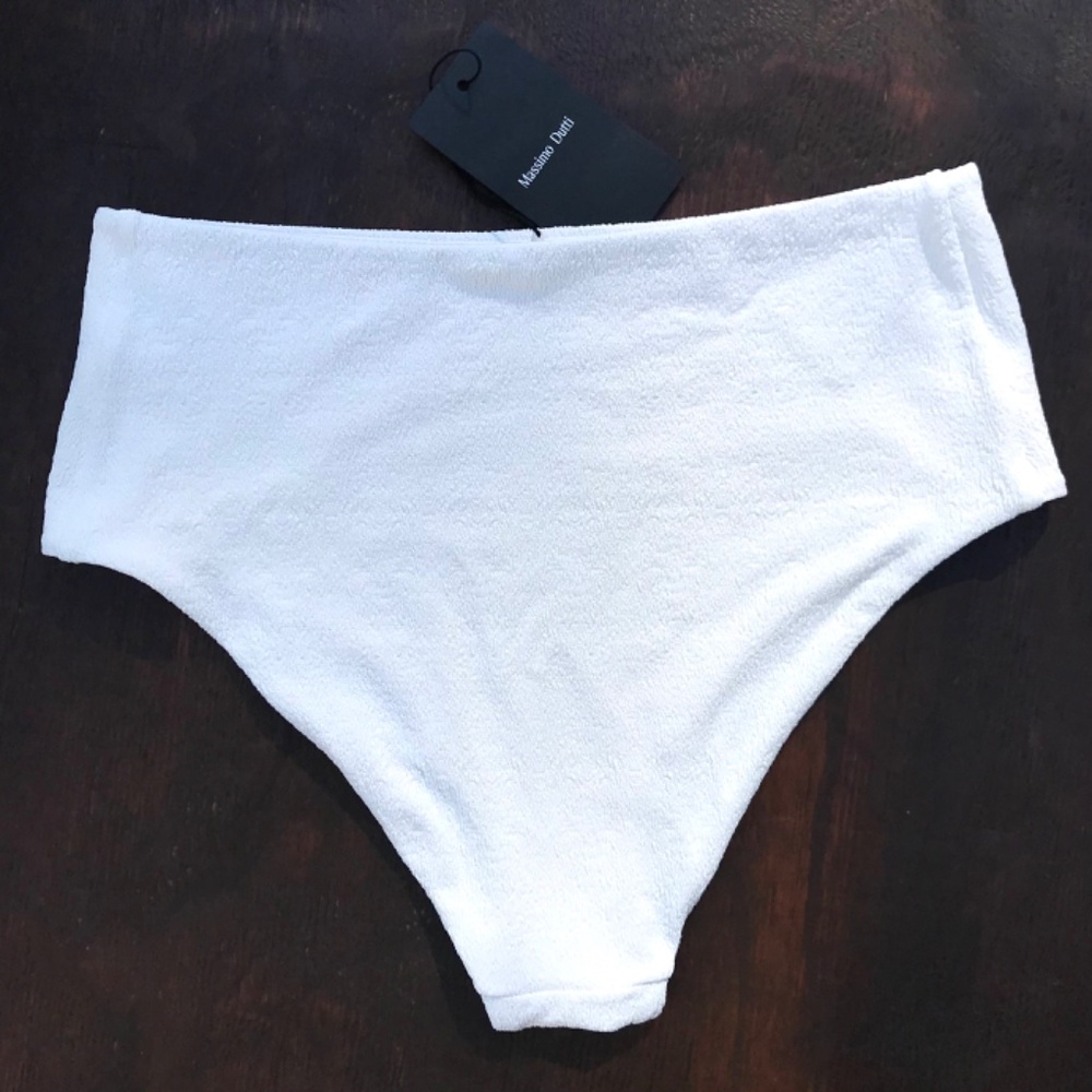 Massimo Dutti Textured Bikini Bottoms High-Rise Smocked Swimwear Size Large - Picture 4 of 6